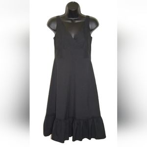 Vtg J Crew V-Neck Wrap Front Ruffle Hem Dress Womens Size 4 Black Sleeveless